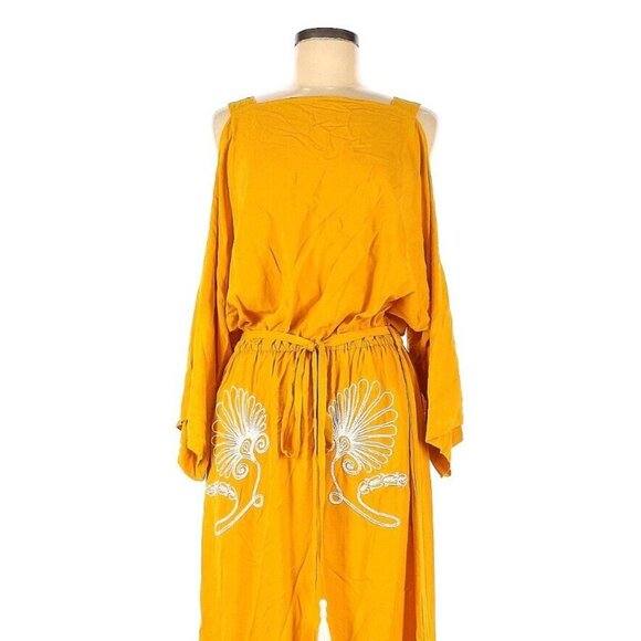 NWT Ancient Kallos Anthemio in Amber Embroidered Cold Shoulder Maxi Dress M - Picture 3 of 8